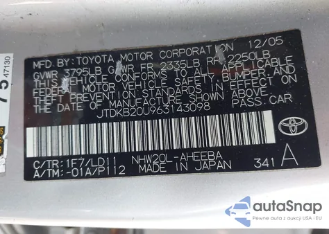2006 Toyota Prius from USA, damaged, VIN JTDKB20U963143098